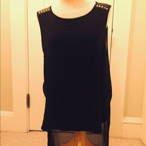 Black high low tank with sheer back.